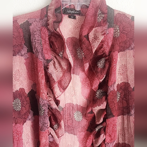 Claudia Ev Women's Sheer Chiffon Purple & Red Long Sleeve Ruffle Blouse Size 16W - Picture 4 of 10
